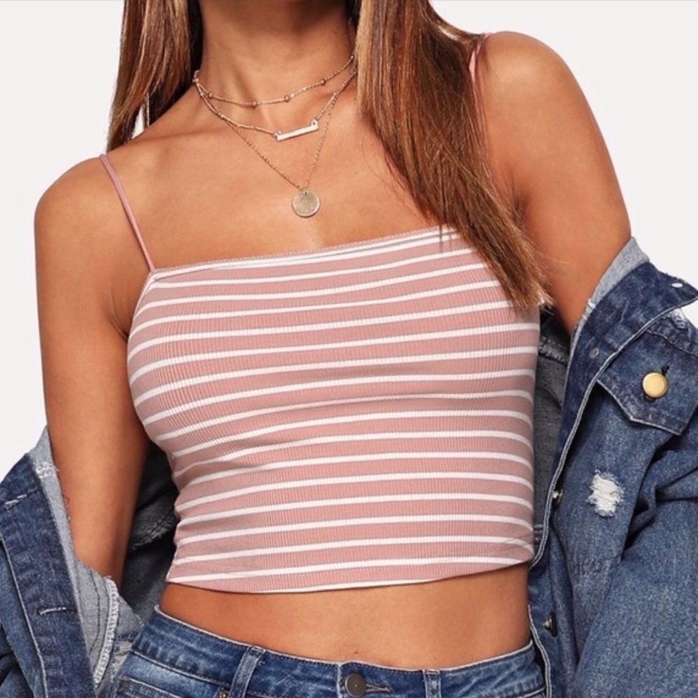 WILA Ribbed Blush Striped Cami Crop Top Tank NWT
